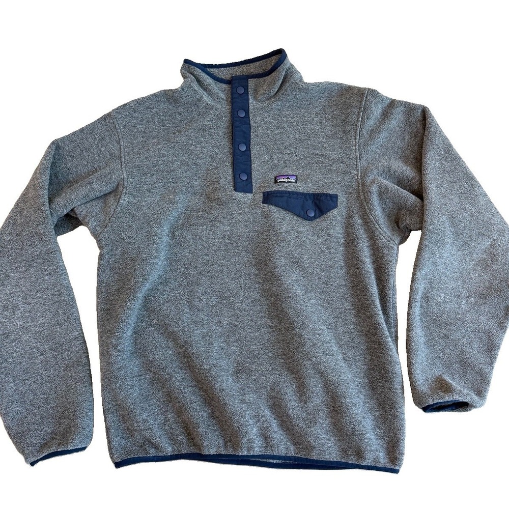 Patagonia Synchilla Boys XXL 16-18 Gray Snap Pullover Fleece Sweater Sweatshirt